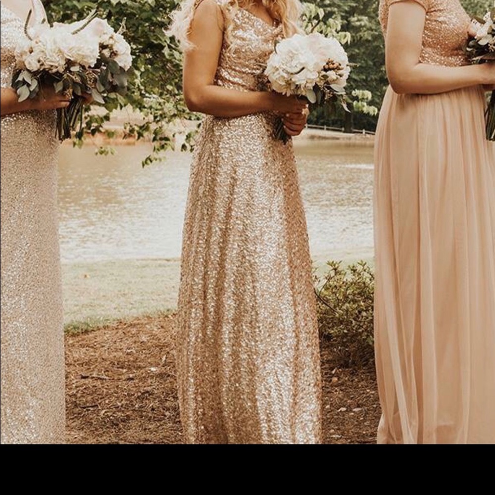 Gold sequence bridesmaid dress/prom dress/gown